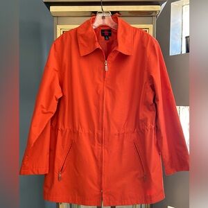 Gallery brand rain jacket with drawstring waist in orange, size M.
